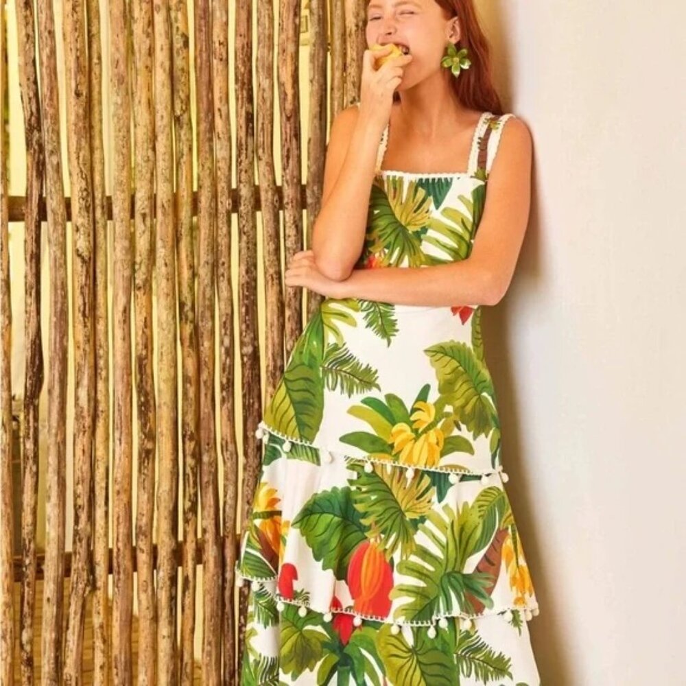 Farm Rio White Cocoa Forest Midi Dress Sz M